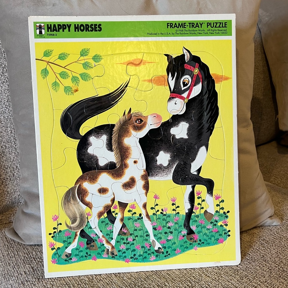 VTG 1968 Rainbow Works Happy Horses Frame Tray Jigsaw Puzzle 24 Pc Mid Century